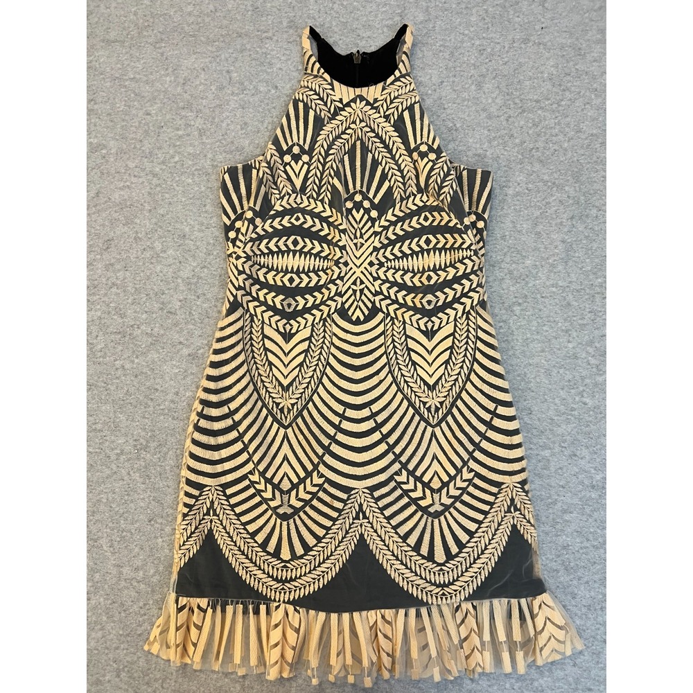 Artelier Nicole Miller Embroider Sheath Dress Women's Size 2 Geometric Tribal